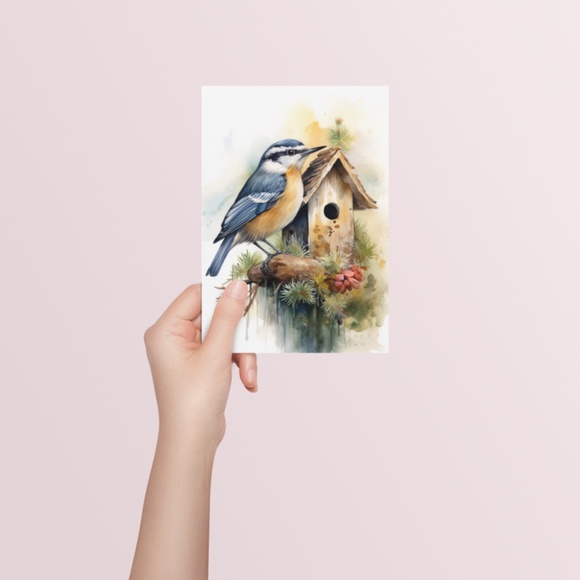 Red-breasted Nuthatch Bird Wall Art Watercolor Illustration Print Unframed - Picture 5 of 5